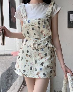 Printing cartoon loose dress large yard denim washed T-back