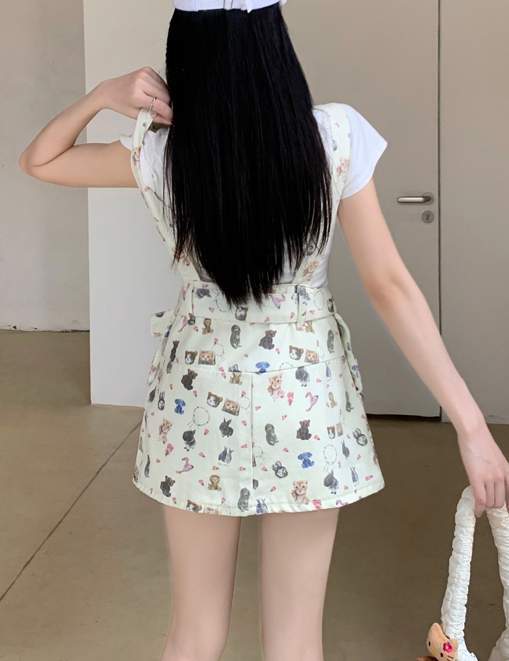 Printing cartoon loose dress large yard denim washed T-back