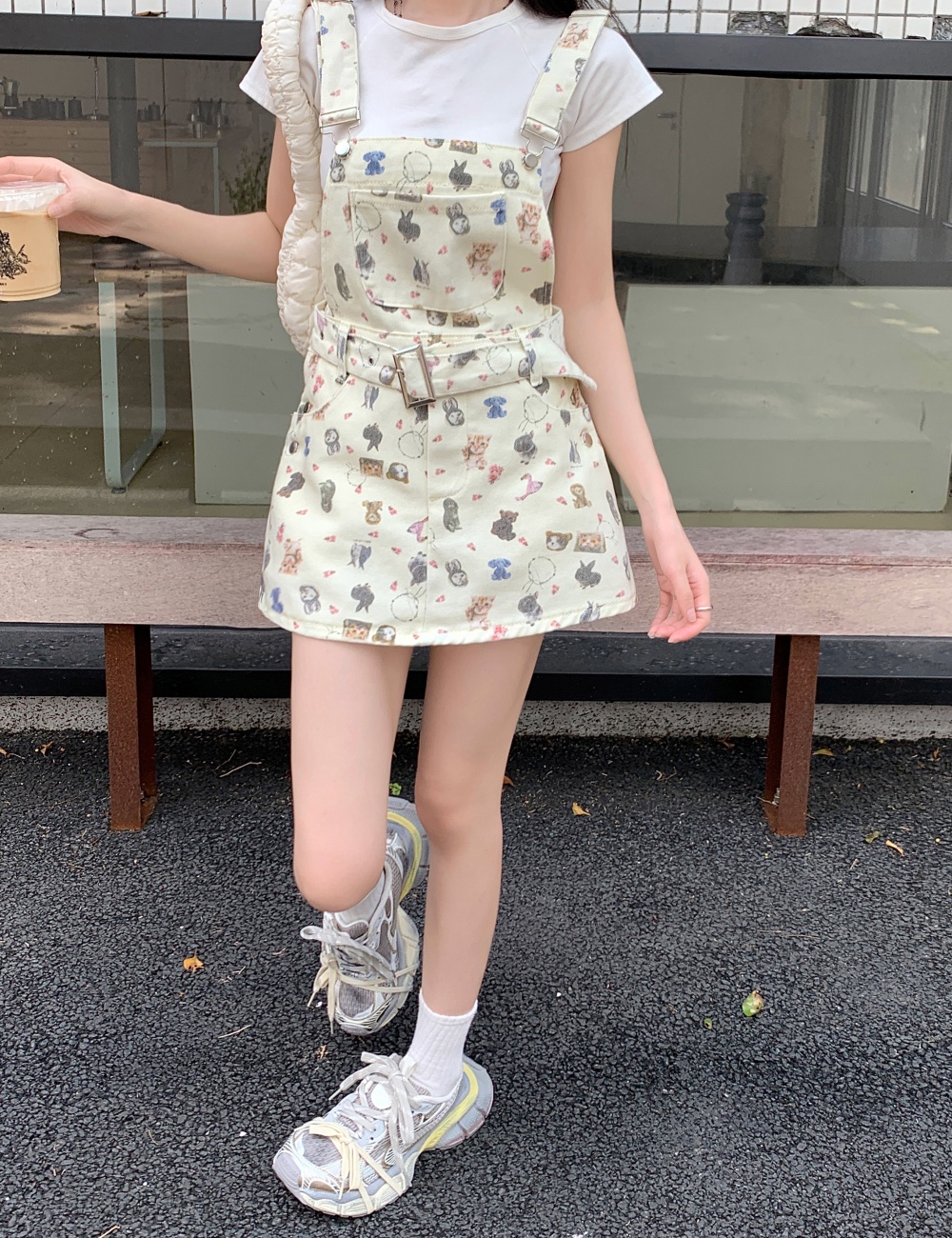 Printing cartoon loose dress large yard denim washed T-back