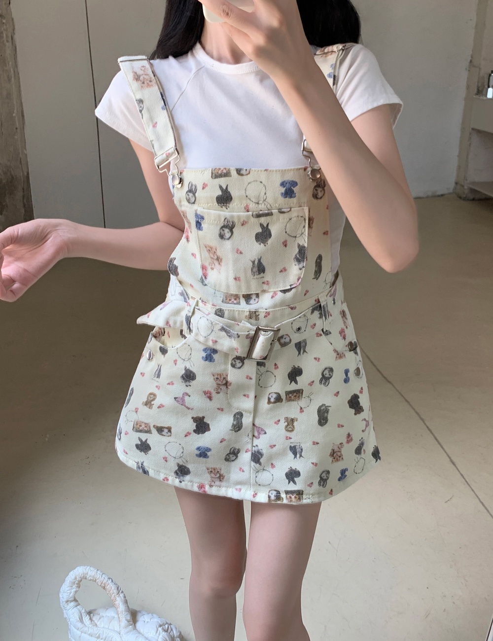 Printing cartoon loose dress large yard denim washed T-back