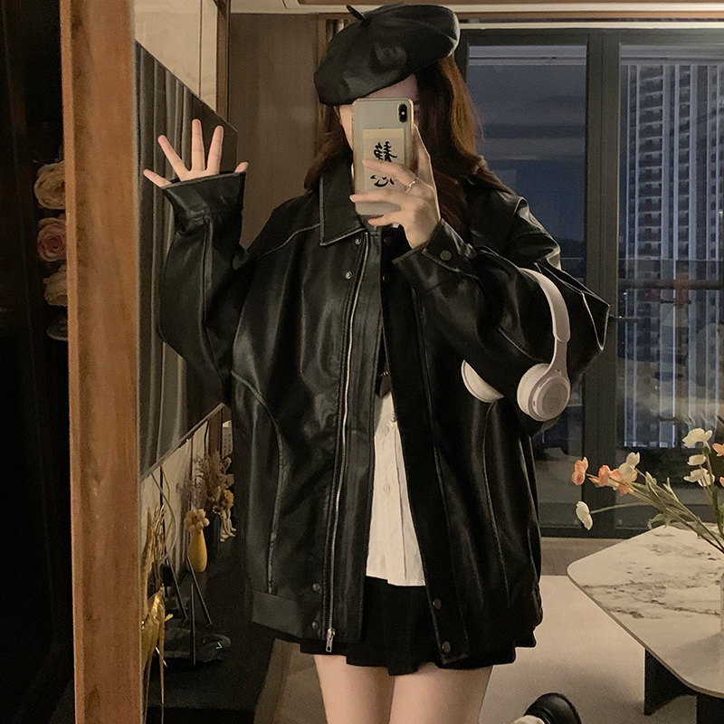 Locomotive jacket leather coat for women