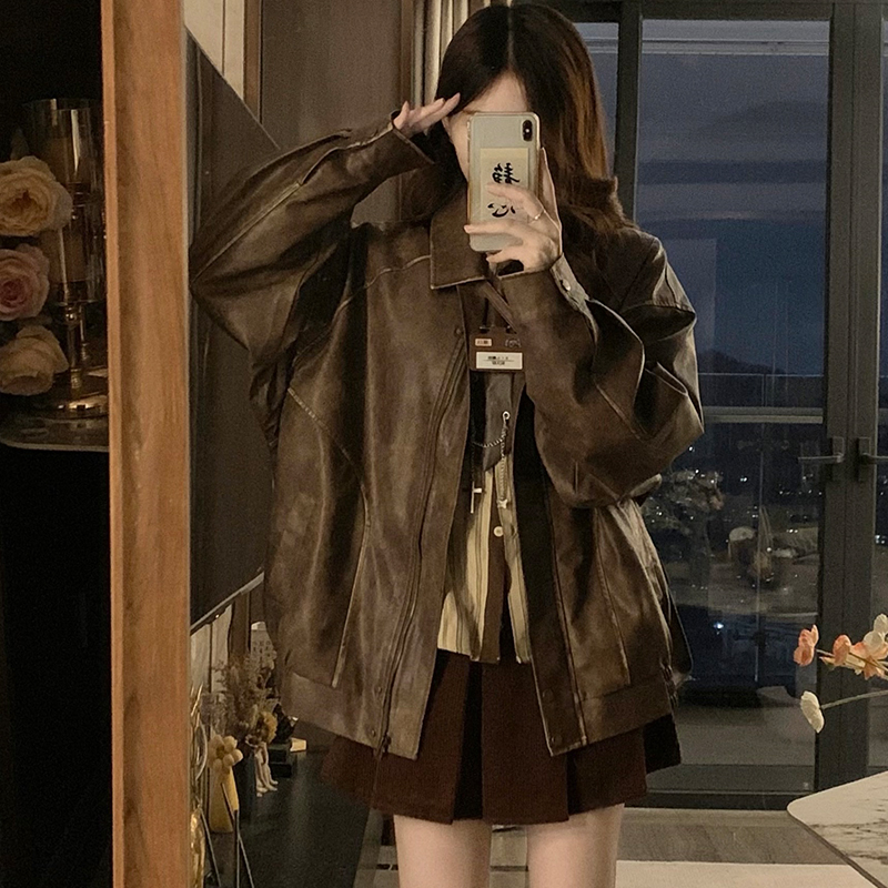 Locomotive jacket leather coat for women