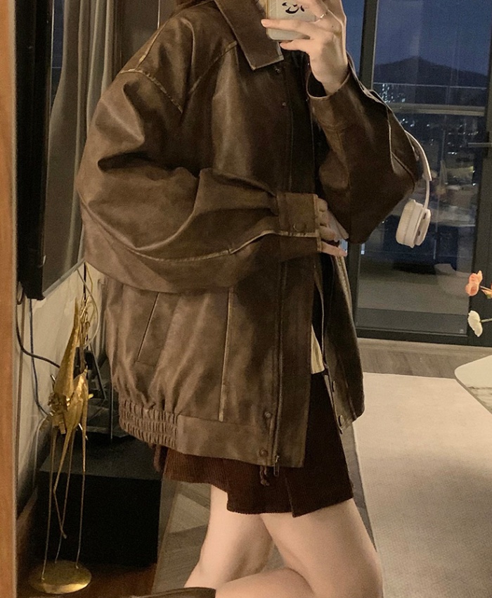 Locomotive jacket leather coat for women