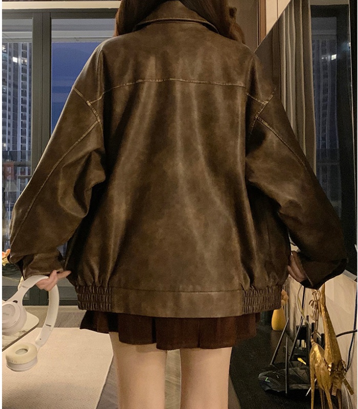 Locomotive jacket leather coat for women