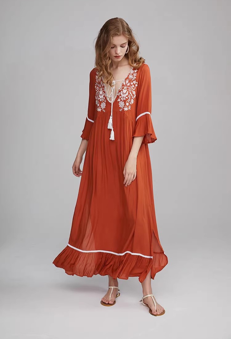 Bohemian style long dress lined dress