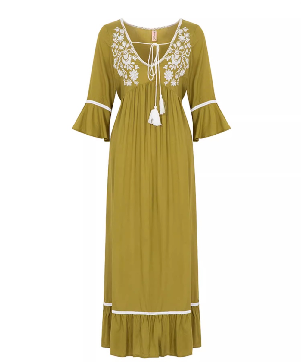 Bohemian style long dress lined dress