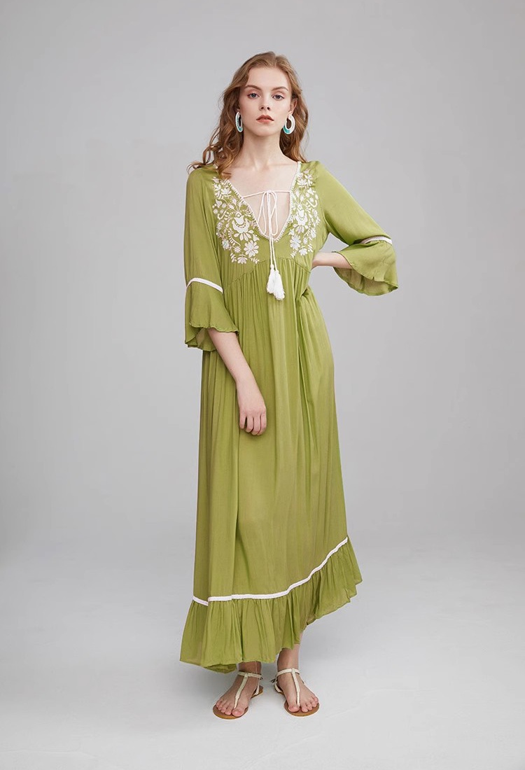 Bohemian style long dress lined dress