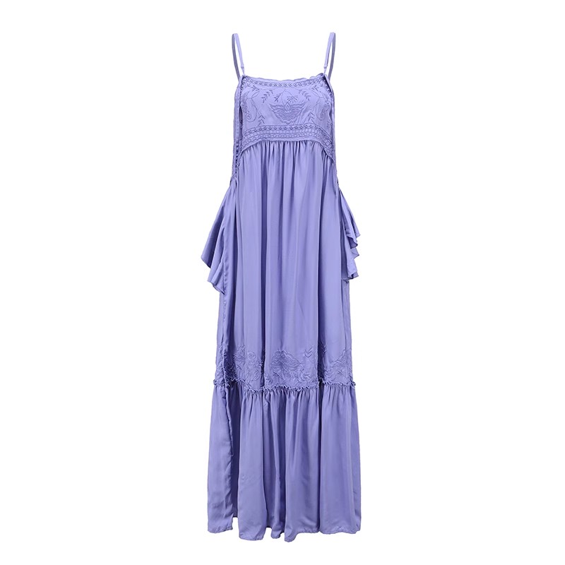 Sling Bohemian style vacation embroidery long dress