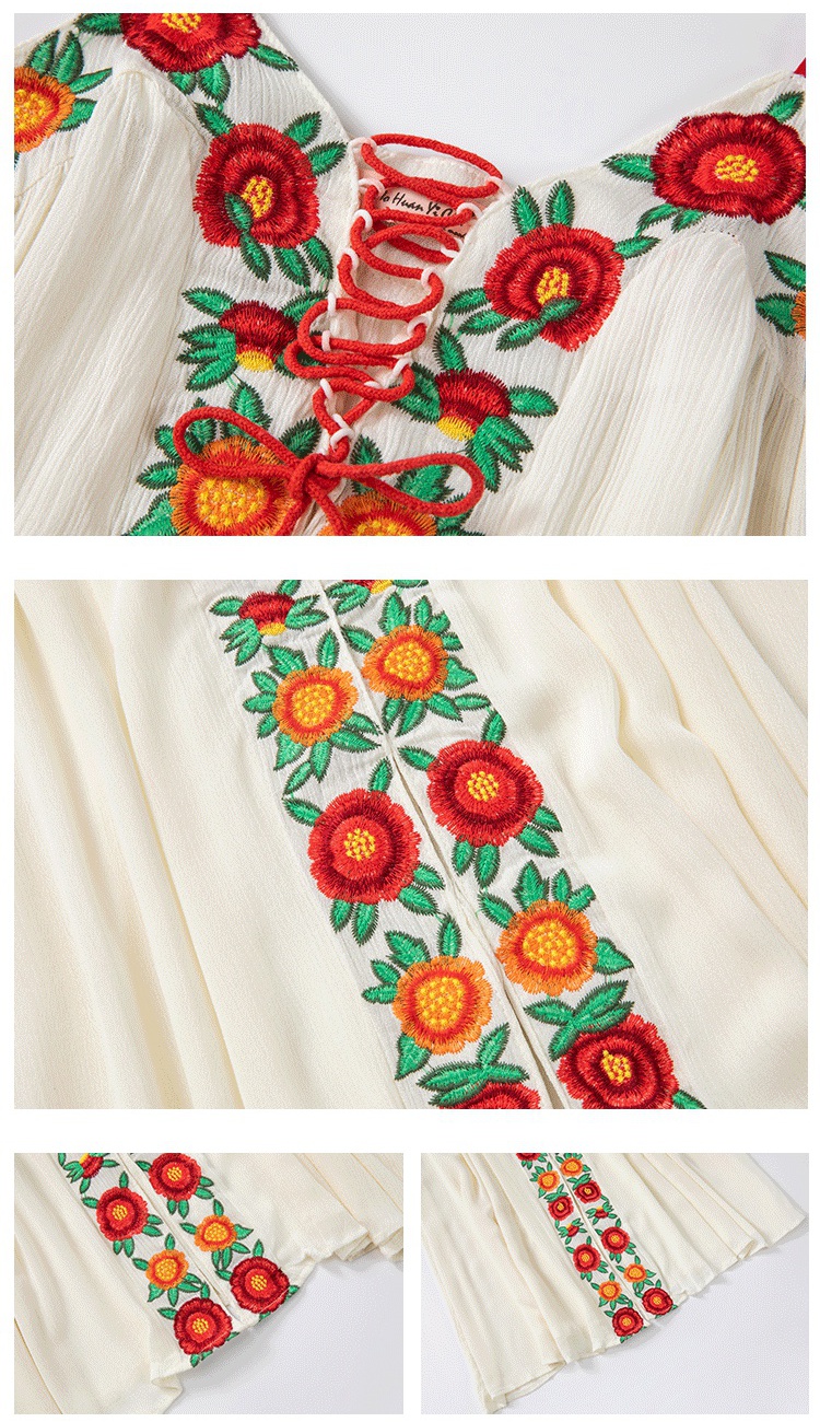 Vacation colorful sling long dress embroidery flowers dress