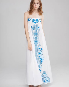 Wrapped chest long dress embroidery dress