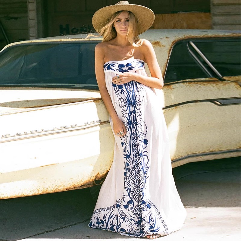 Wrapped chest long dress embroidery dress