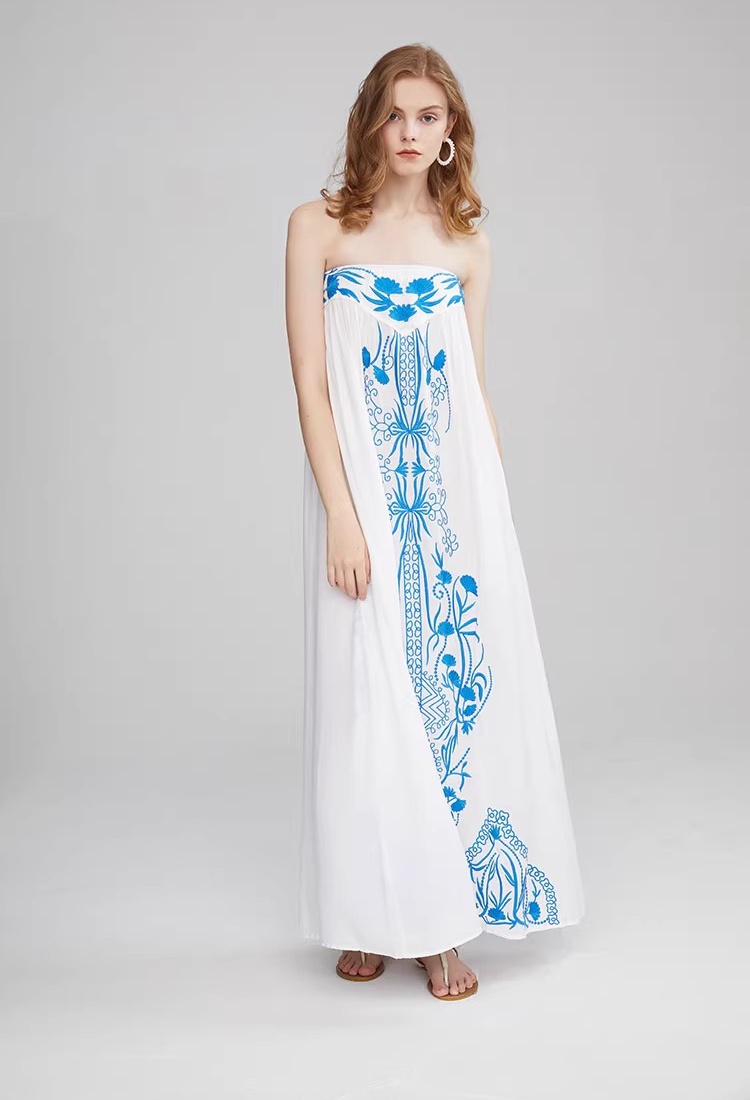 Wrapped chest long dress embroidery dress