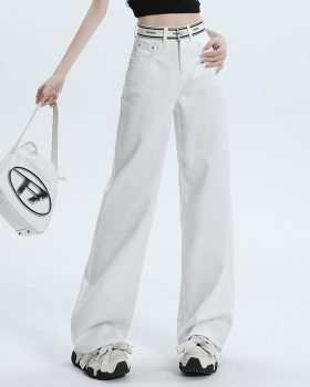 White waistband jeans splice wide leg pants for women