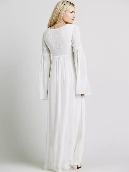 V-neck speaker long sleeve embroidery long dress