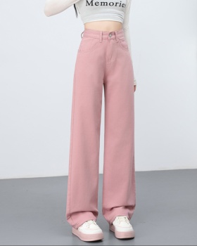 Mopping pink pants slim wide leg jeans for women