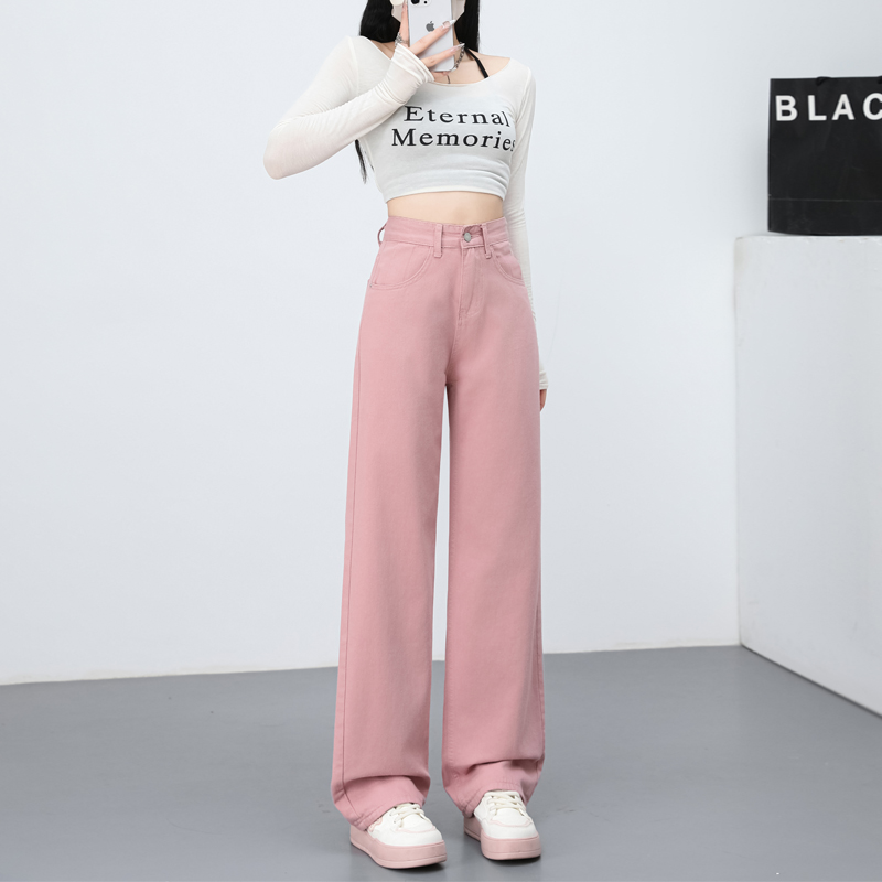 Mopping pink pants slim wide leg jeans for women