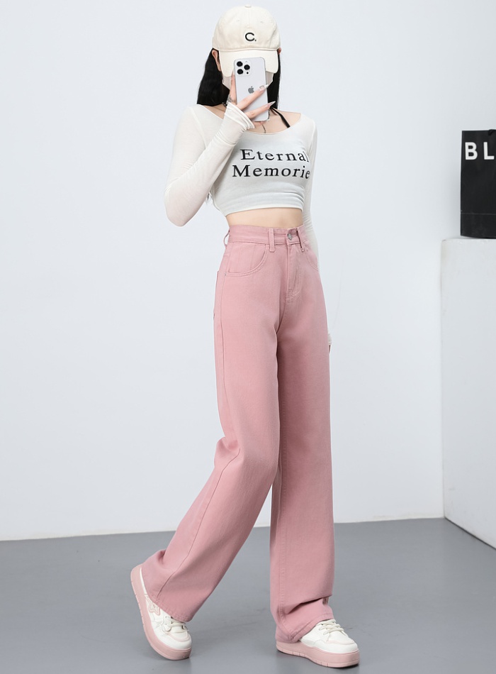 Mopping pink pants slim wide leg jeans for women