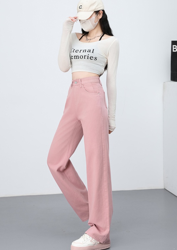 Mopping pink pants slim wide leg jeans for women