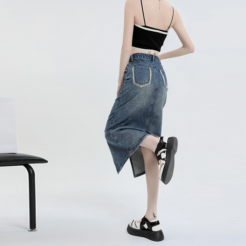 A-line long denim skirt slim small fellow skirt for women