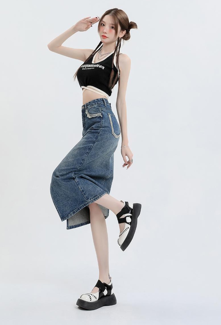 A-line long denim skirt slim small fellow skirt for women