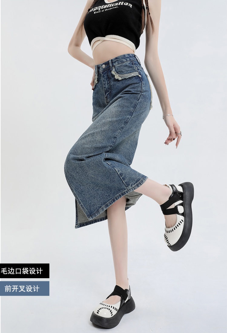 A-line long denim skirt slim small fellow skirt for women