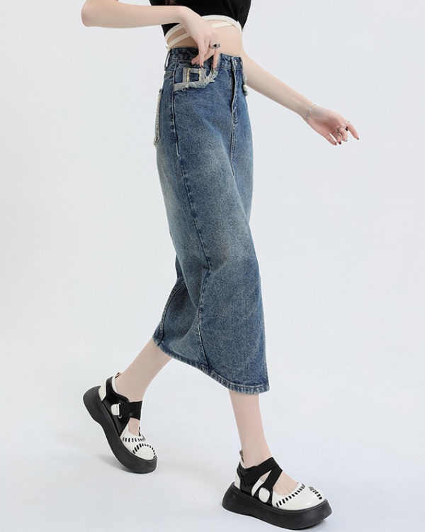 A-line long denim skirt slim small fellow skirt for women