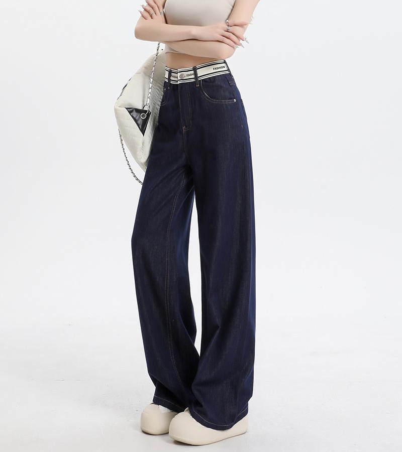 Thin drape mopping jeans wide leg splice pants for women