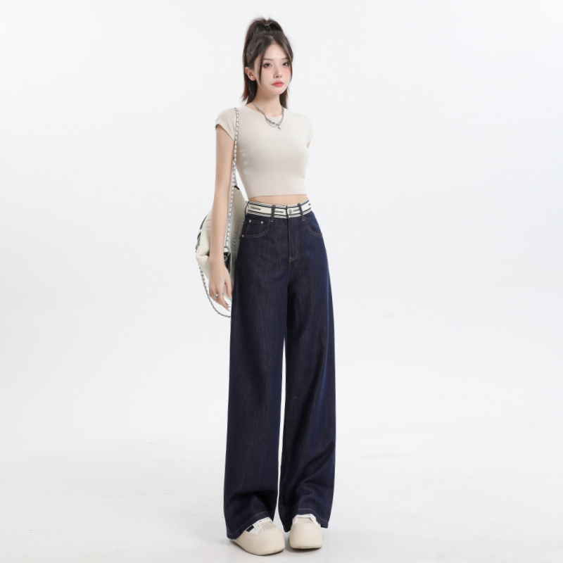 Thin drape mopping jeans wide leg splice pants for women