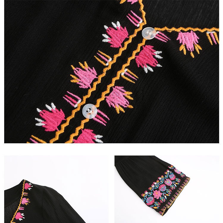 National style embroidery black frenum dress