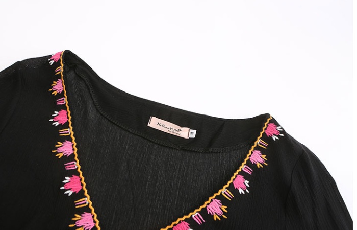 National style embroidery black frenum dress