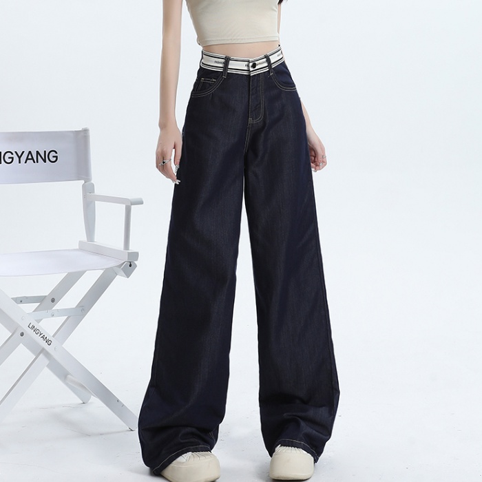 Lengthen drape long pants denim wide leg pants for women