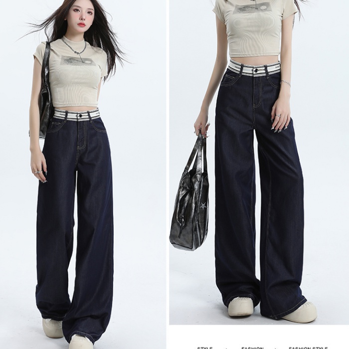 Lengthen drape long pants denim wide leg pants for women