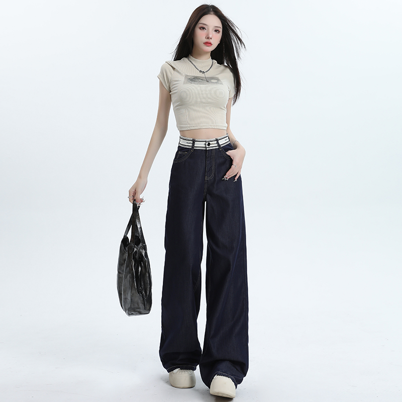 Lengthen drape long pants denim wide leg pants for women