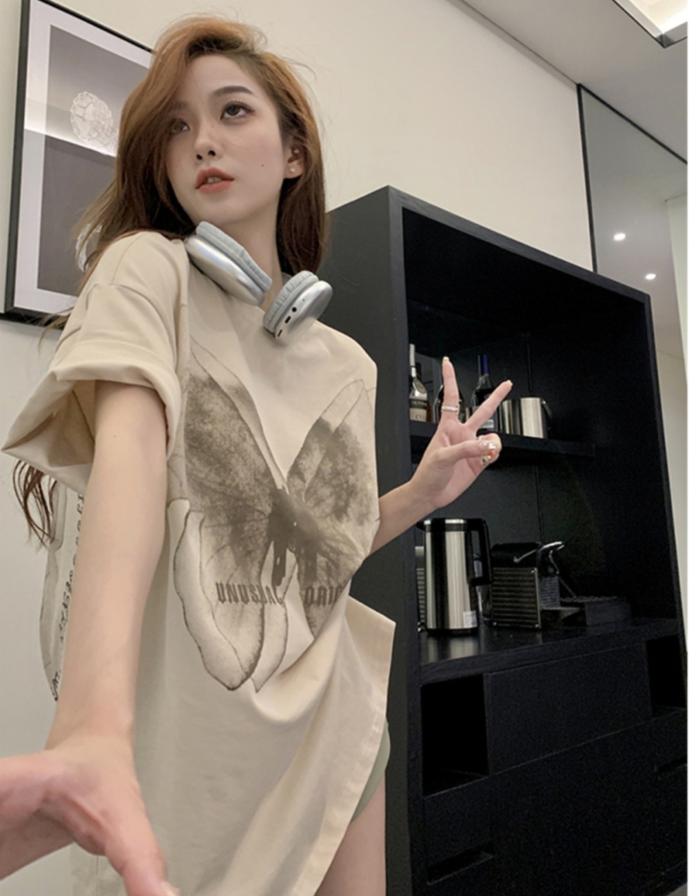 Short sleeve hemming loose printing T-shirt