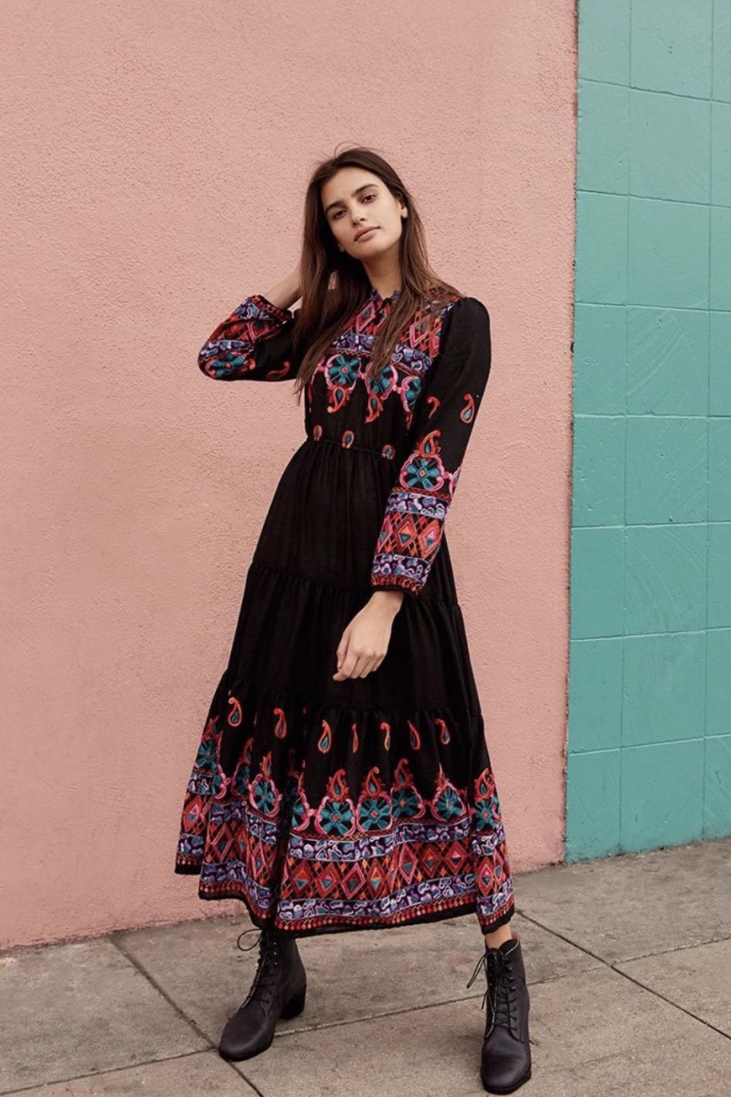 Vacation embroidery dress Bohemian style niche long dress