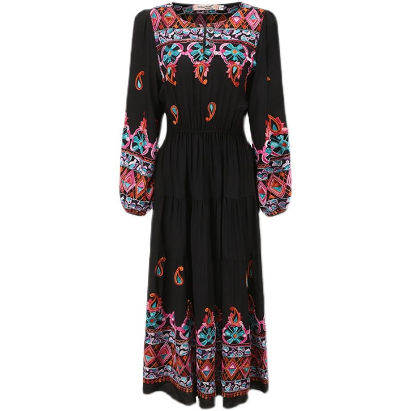 Vacation embroidery dress Bohemian style niche long dress