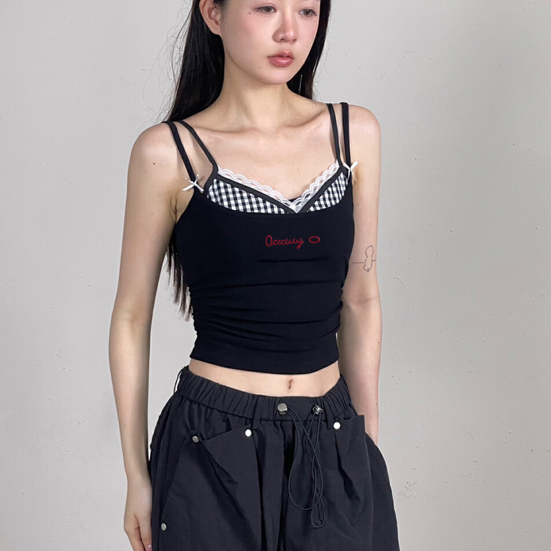 High elastic letters vest embroidery sling tops