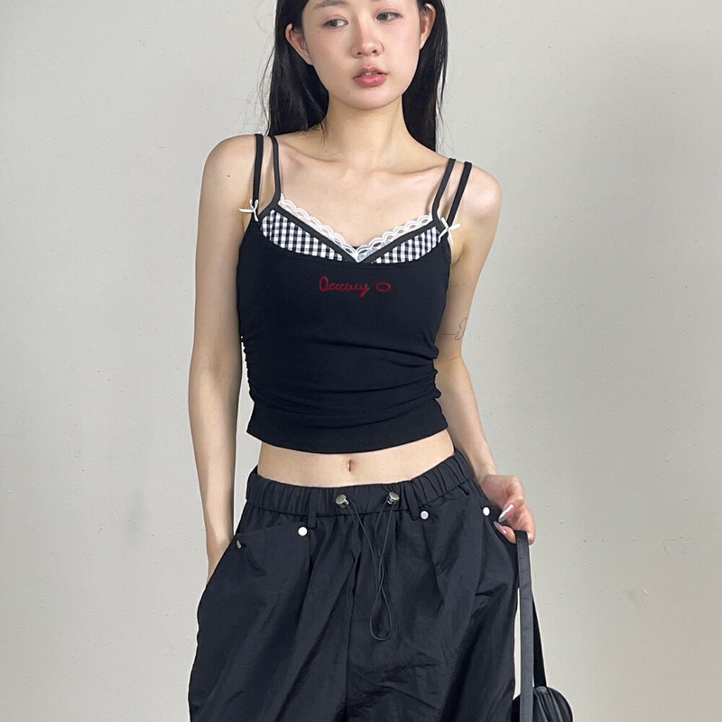 High elastic letters vest embroidery sling tops