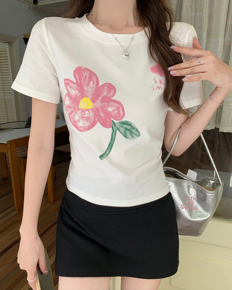 Slim summer T-shirt short sleeve printing tops for women