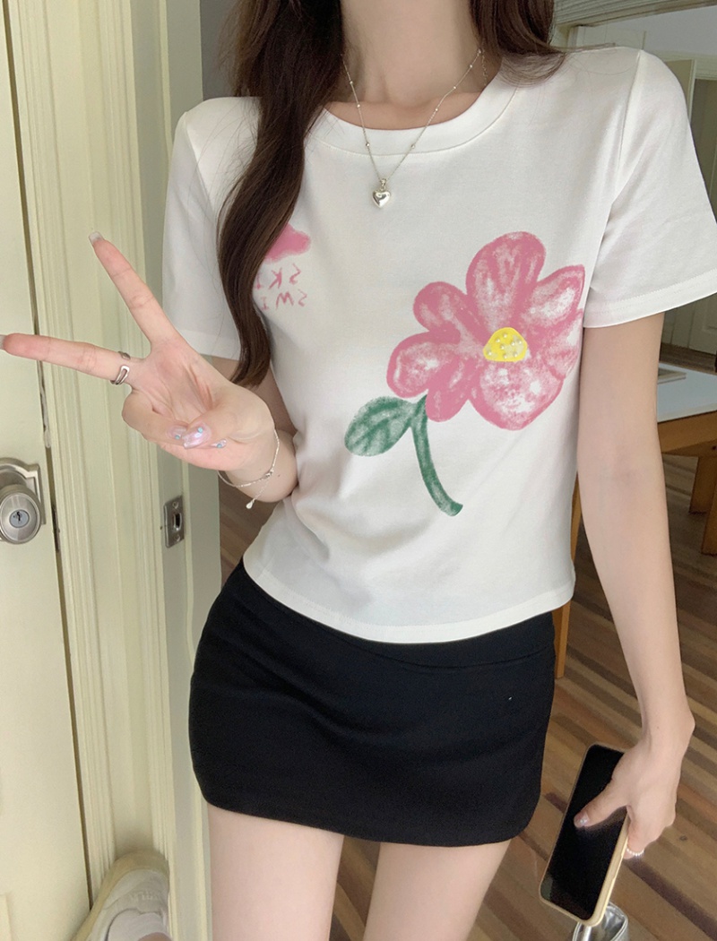 Slim summer T-shirt short sleeve printing tops for women