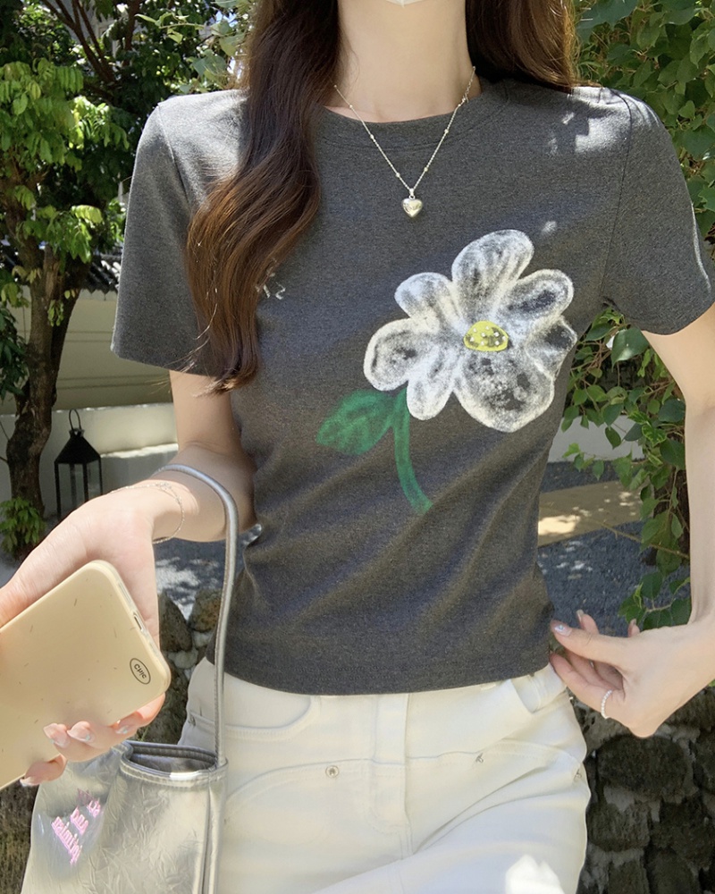 Slim summer T-shirt short sleeve printing tops for women