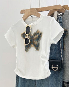 Unique round neck short T-shirt butterfly summer tops for women