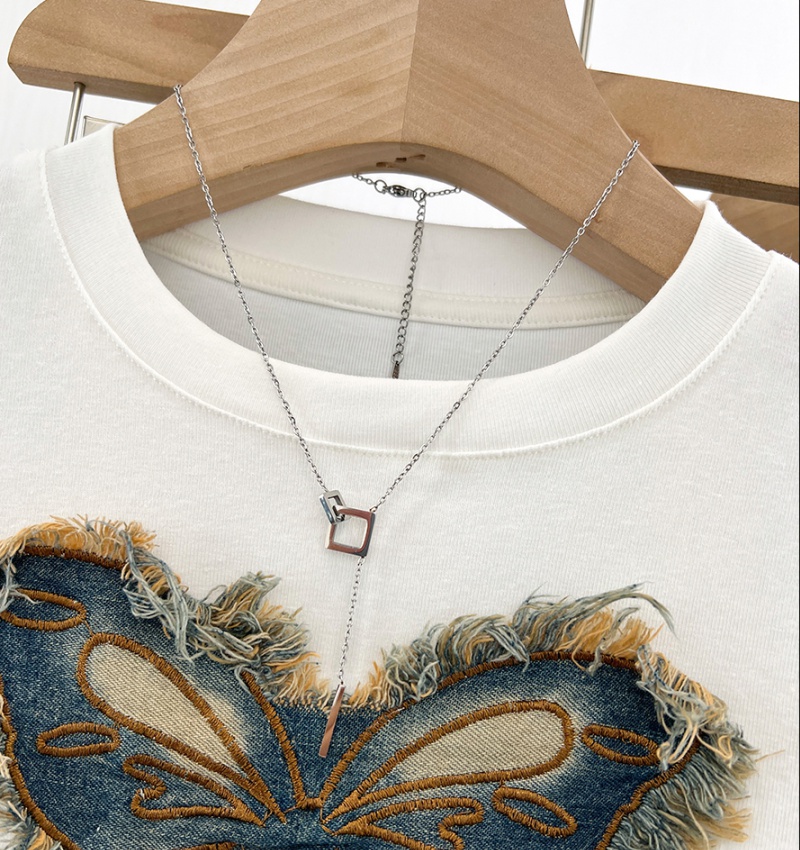 Unique round neck short T-shirt butterfly summer tops for women