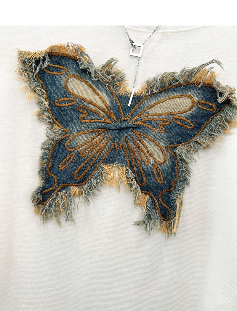 Unique round neck short T-shirt butterfly summer tops for women