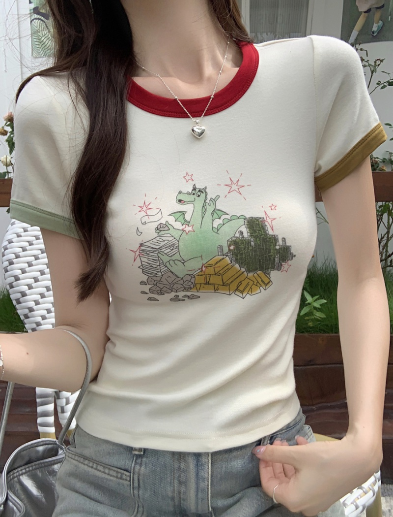 American style short T-shirt slim tops for women