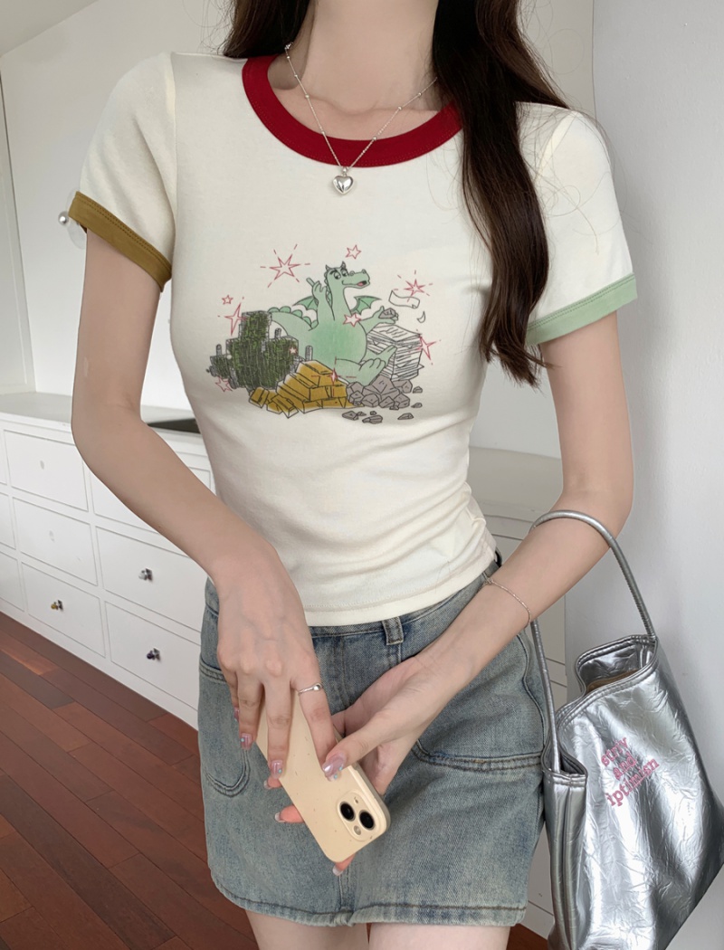 American style short T-shirt slim tops for women