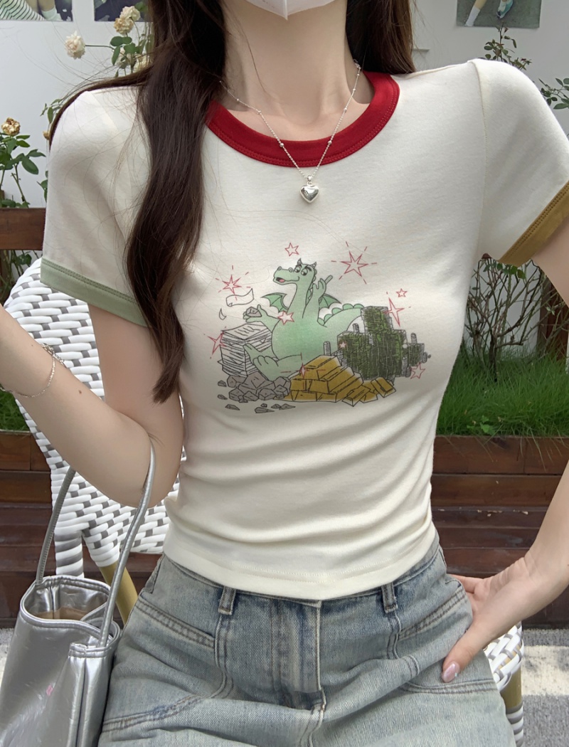 American style short T-shirt slim tops for women