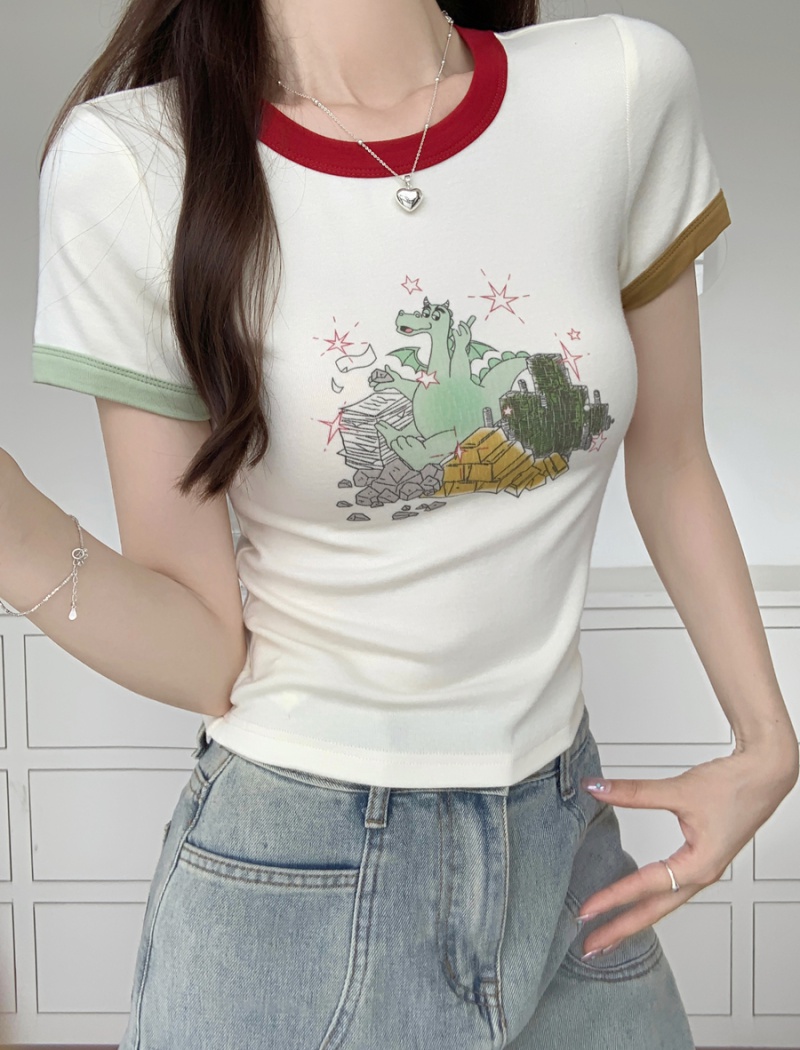 American style short T-shirt slim tops for women