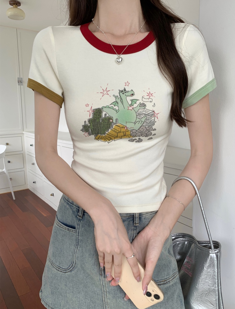 American style short T-shirt slim tops for women