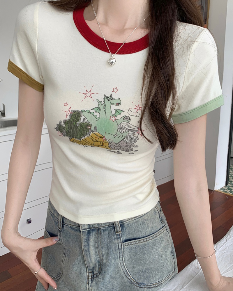 American style short T-shirt slim tops for women